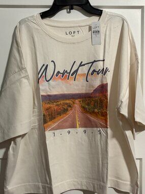 LOFT World Tour 1995 Women's Shirt  sz XL Road Trip Scene Cream NWT NEW